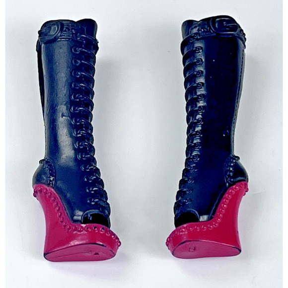 Mattel Other - Monster High Doll 1st Wave Purrsephone Boots Black Knee High Pink Wedge Heels